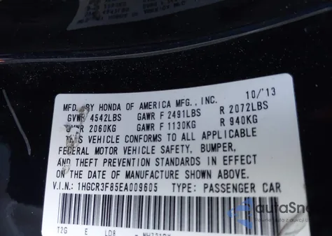 2014 Honda Accord Ex-L V-6 from USA, damaged, VIN 1HGCR3F85EA009605
